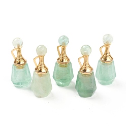 Fluorite Faceted Natural Fluorite Pendants, Openable Perfume Bottle, with Golden Tone Brass Findings, 41~43x16~17x15~16mm, Hole: 10mm, capacity: 1ml(0.03 fl. oz)