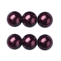 Dark Red Eco-Friendly Dyed Glass Pearl Round Beads Strands, Grade A, Cotton Cord Threaded, Dark Red, 10mm, Hole: 0.7~1.1mm, about 42pcs/strand, 15 inch