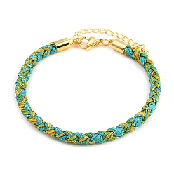 Средний Бирюзовый 4браслеты из плетеного нейлонового шнура толщиной ⅛ дюйма, с латунными выводами и 304 застежками из лобстера из нержавеющей стали, долговечный, золотые, средне бирюзовый, 7-3/4 дюйм (19.7 см)