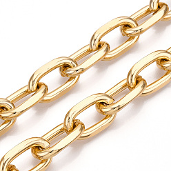 Light Gold Aluminum Faceted Cable Chain, Diamond Cut Oval Link Chains, Unwelded, Light Gold, 21x12.5x3.5mm