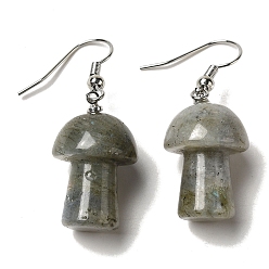 Labradorite Natural Labradorite Mushroom Dangle Earrings, Platinum Brass Earrings, 42x15mm