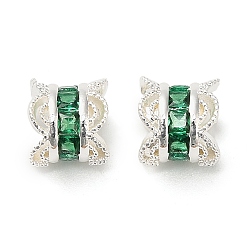 Зеленый Латунные микро проложить кубического циркония бусы, колонка, 925 серебро покрытием, зелёные, 7.5x7.5 мм, отверстие : 3.5 мм