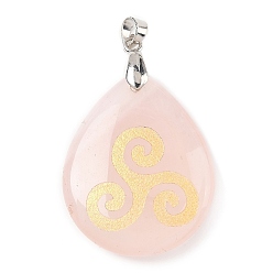 Розовый Кварц Природного розового кварца подвески, с реечной обшивкой латунными выводами, без кадмия и без свинца, подвеска в виде капли и знака, 31x25x5~7 мм, отверстие : 4.5x4 мм