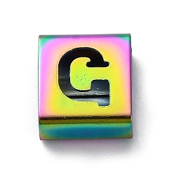 Letter G Ионное покрытие (ip) 304 квадратные подвески-слайдеры из нержавеющей стали, Радуга цветов, Буква G, 9x8x4 мм, отверстие : 3.5x8.5 мм
