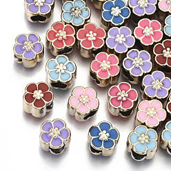 Light Gold UV Plating Acrylic European Beads, with Enamel, Large Hole Beads, Mixed Color, Flower, Light Gold, 10.5x11x8mm, Hole: 5mm