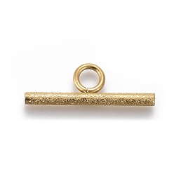 Golden Ion Plating(IP) 304 Stainless Steel Toggle Clasps Parts, Textured, Bar, Golden, 7x20x2mm, Hole: 3mm
