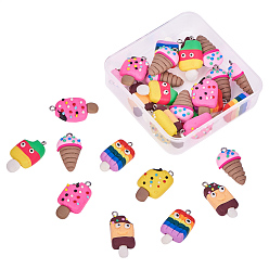 Mixed Color NBEADS Handmade Polymer Clay Pendants, Ice Cream Theme, Mixed Shape, Mixed Color, 25~30x15x6~7mm, Hole: 2mm, 30pcs/box