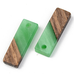 Зеленый Подвески из смолы и ореха, непрозрачный, прямоугольные, зелёные, 20x6.5x3 мм, отверстие : 1.8 мм