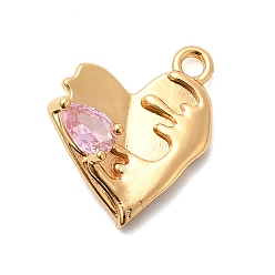 Pink Латунные микро проложить кубического циркония подвески, сердце, реальный 18 k позолоченный, розовые, 17.5x15x4 мм, отверстие : 1.8 мм