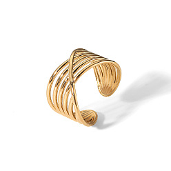 Настоящее золото 14K 304 уникальный дизайн полого поперечного кольца-манжеты из нержавеющей стали, реальный 14 k позолоченный, регулируемый