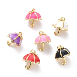 Mixed Color Real 18K Gold Plated Brass Charms, with Enamel & Jump Rings, Long-Lasting Plated, Umbrella, Mixed Color, 15x13mm, Jump Ring: 5x1mm, 3mm Inner Diameter