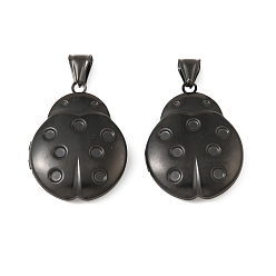 Черный 316 подвески из нержавеющей стали Locket, очарование божьей коровки, с 304 защелкой из нержавеющей стали на поручнях, долговечный, ионное покрытие (ip), чёрные, 37.5x28.5x7.5 мм, отверстие : 7.5x3.5 мм, внутренний диаметр: 25x21 мм