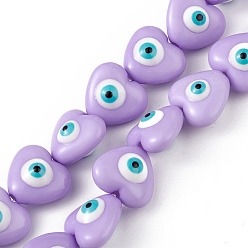 Lilac Evil Eye Resin Beads Strands, Heart, Lilac, 12.5x14x9mm, Hole: 1.8mm, about 30pcs/strand, 14.25 inch(36.2cm)