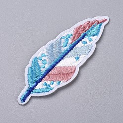 Colorful Computerized Embroidery Cloth Iron on/Sew on Patches, Costume Accessories, Appliques, for Backpacks, Clothes, Feather, Colorful, 86x32x1.5mm