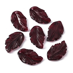 Темно-Красный Прозрачные чешские подвески лэмпворк ручной работы, золотой фольгой, лист прелести, темно-красный, 28x17x3.5 мм, отверстие : 1.2 мм