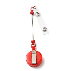 Red Iron & Plastic Beadable Badge Reels, Retractable Badge Holders, Flat Round, Red, 200x32x14.5mm