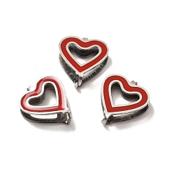 Red 304 Stainless Steel Snap on Bails, with Enamel, Heart, Stainless Steel Color, Red, 11x9.5x3.5mm, Pin: 0.9mm