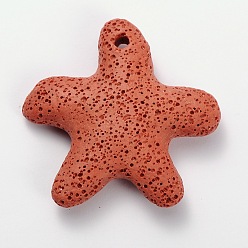 Tomato Synthetic Lava Rock Big Starfish/Sea Stars Pendants, Dyed, Tomato, 52x51x11mm, Hole: 3mm