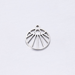 Stainless Steel Color 304 Stainless Steel Pendants, Flat Round with Evil Eye Charm, Stainless Steel Color, 17x15mm