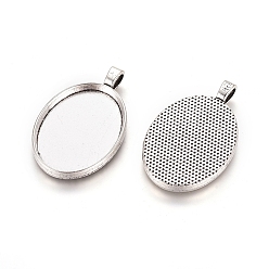 Antique Silver Alloy Pendant Cabochon Settings, Plain Edge Bezel Cups, Cadmium Free & Lead Free, Oval, Antique Silver, 38.5x24.5x5.5mm, Hole: 5.5x3.5mm, Tray: 29x21.5mm