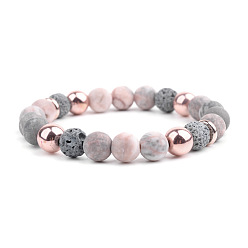 BC303-1 Natural Stone Beaded Bracelet with Lava Rock for Women's Yoga Energy