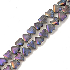 Фиолетовый Гальванизируйте прозрачное стекло бисер нитей, с полным покрытием цвета радуги, сердце, фиолетовые, 8x8x4 мм, отверстие : 0.8 мм, около 87 шт / нитка, 25.20 дюйм (64 см)