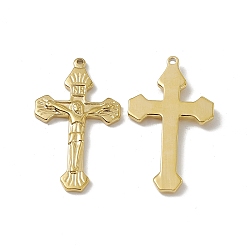 Real 18K Gold Plated Vacuum Plating 201 Stainless Steel Pendants, Crucifix Cross Charm, Real 18K Gold Plated, 30x17x2mm, Hole: 1.2mm