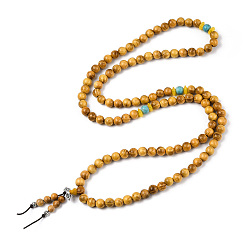 Dark Goldenrod Dual-use Items, Wrap Style Buddhist Jewelry Sandalwood Round Beaded Bracelets or Necklaces, Dark Goldenrod, 840mm, 108pcs/bracelet