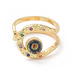 Темно-Синий Открытое кольцо-манжета из полимерного глаза с кубическим цирконием, полое широкое полое кольцо из настоящей позолоченной 18k для женщин, без кадмия и без свинца, темно-синий, размер США 7 3/4 (17.9 мм)