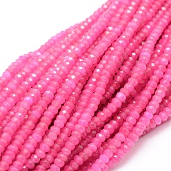 Deep Pink Dyed Natural Malaysia Jade Rondelle Beads Strands, Faceted, Deep Pink, 4x2~3mm, Hole: 1mm, about 115pcs/strand, 14 inch