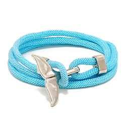 Cyan Cotton Cord Bracelets, with Alloy Finding, Cyan, 24-3/4 inch(63cm)