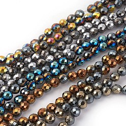Mixed Color Electroplated Non-magnetic Synthetic Hematite Beads Strands, Faceted, Half Plated, Round, Mixed Color, 9~10mm, Hole: 1.5mm, about 43pcs/strand, 16.53 inch(42cm)