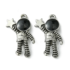 Antique Silver Alloy Enamel Pendants, Spaceman with Star Charm, Antique Silver, 25x17x4.5mm, Hole: 1.8mm
