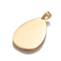 Golden Ion Plating(IP) 304 Stainless Steel Pendant, Stamping Blank Tag, Teardrop, Golden, 30x19x1mm, Hole: 3x4mm