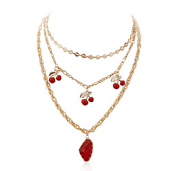 Necklace Cherry Multi-layer Necklace with Red Crystal - Fashionable and Creative Women's Jewelry N803