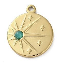 Амазонит Вакуумное покрытие pvd 316 подвески из нержавеющей стали, с натуральным амазонитом, плоско-круглые, реальный 18 k позолоченный, 21.5x17.5x3.5 мм, отверстие : 1.8 мм