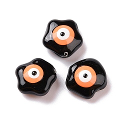 Black Enamel Beads, with ABS Plastic Imitation Pearl Inside, Star with Evil Eye, Black, 12x12x6mm, Hole: 0.8mm
