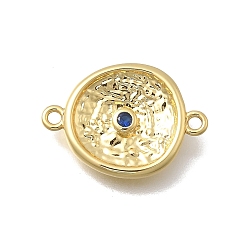 Королевский синий Латунные подвески-соединители с микропаве из кубического циркония, плоские круглые звенья, без кадмия и без свинца, стойки покрытие, долговечный, реальный 18 k позолоченный, королевский синий, 20.5x14.5x3 мм, Отверстие : 1.4 мм & 1.5 мм