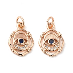 Rose Gold Rack Plating Brass Cubic Zirconia Pendants, Cadmium Free & Lead Free, Evil Eye, Rose Gold, 15x11x2mm
