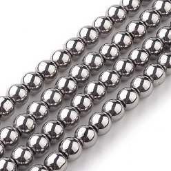 Silver Plated Round Glass Strands, Electroplate, Silver Plated, bead: 4mm in diameter, hole: 0.5mm, about 80pcs/strand, about 13 inch/strand