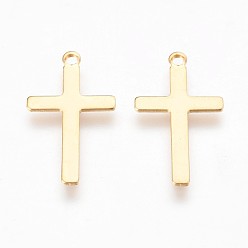 Golden 304 Stainless Steel Pendants, Cross, Golden, 23x12.5x0.7mm, Hole: 1.5mm