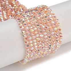 Персиковый Слойка Стеклянные бусины с гальваническим покрытием , гальваническое покрытие, граненые, двухконусные, розовые, 4x4x3 мм, отверстие : 1 мм, около 149 шт / нитка, 12.2~12.6'' (31~32 см)
