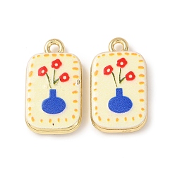 Цветок Двусторонние печатные подвески из сплава, прямоугольник амулеты, стойки покрытие, золотые, , 21.5x12x4 мм, отверстие : 1.8 мм