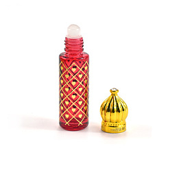 FireBrick Arabian Style Glass Empty Roller Ball Bottle with Plastic Lid, Building with Heart Pattern, FireBrick, 2x7.85cm, Capacity: 8ml(0.27fl. oz)