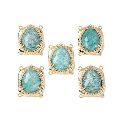 Амазонит Латунные многорядные звенья из микрофибры с натуральным амазонитом, слеза, граненые, стойки покрытие, 22.5~23x18x7 мм, отверстие : 1.4 мм