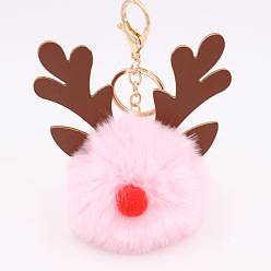 Lavender Blush Christmas Deer Antler Pom-Pom Keychain with Plush Elk Charm for Women's Handbag Gift