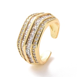 Clear Cubic Zirconia Multi Lines Open Cuff Ring, Real 18K Gold Plated Brass Thick Ring for Women, Cadmium Free & Nickel Free & Lead Free, Clear, US Size 6 3/4(17.1mm)