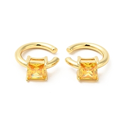 Gold Cubic Zirconia Square Open Cuff Earrings, Real 18K Gold Plated Brass Jewelry for Women, Cadmium Free & Nickel Free & Lead Free, Gold, 15x18x7mm