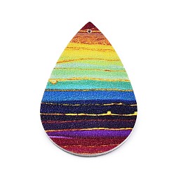 Colorful Rainbow Color Imitation Leather Pendants, Teardrop, Colorful, 56x37x2mm, Hole: 1.5mm