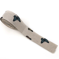 Butterfly Cotton Linen Printed Ribbons, Garment Accessories, Flat, Butterfly, 1-5/8 inch(40mm)